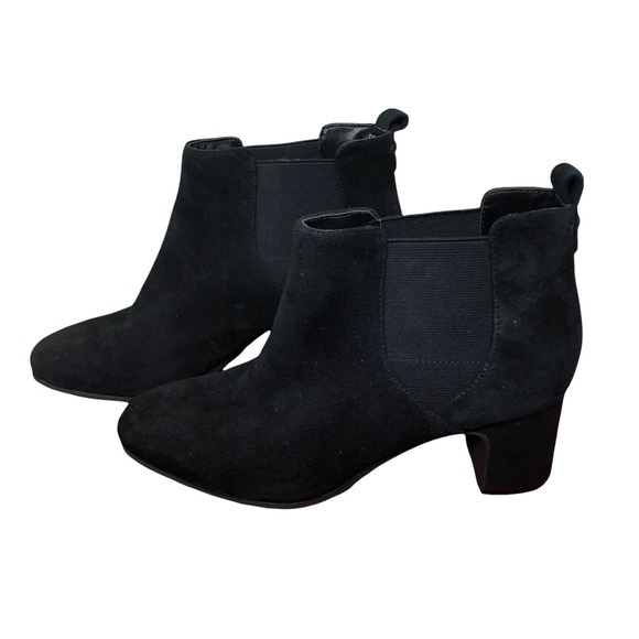 Anne Klein Gisela Suede Leather Booties Black with Block Heel SZ 7.5 - Picture 1 of 6